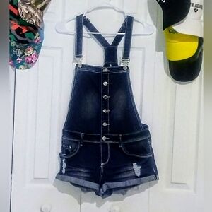 Dark Blue Denim women's Short Overalls with Adjustable Straps